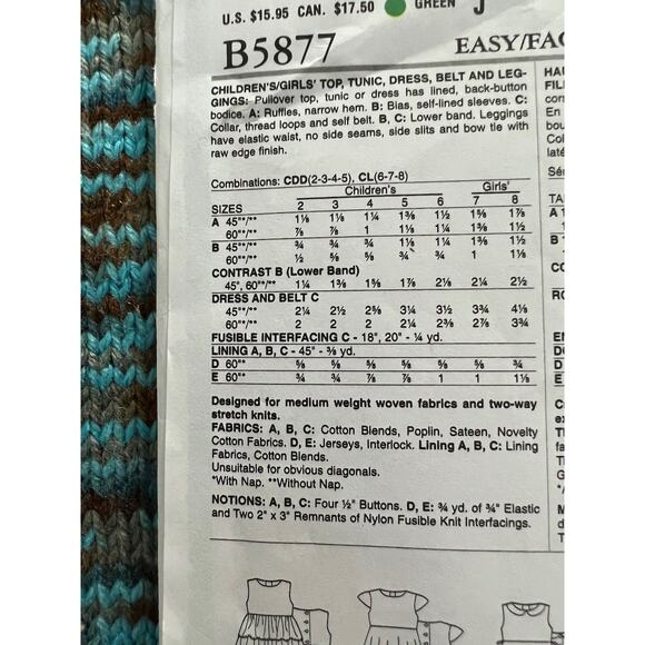 Butterick 5877 toddler girls top tunic dress leggings size 2 3 4 5 - Picture 4 of 7